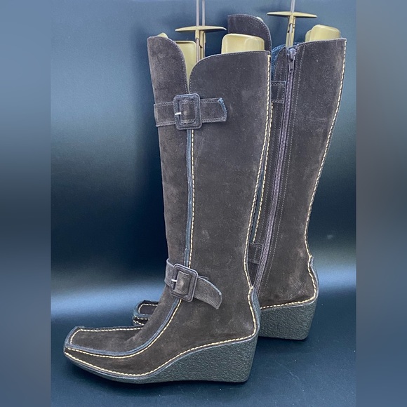 Pons Quintana Tall Brown Suede Zip-Up Wedge Boots w/ Buckles, Excellent! - Picture 6 of 12